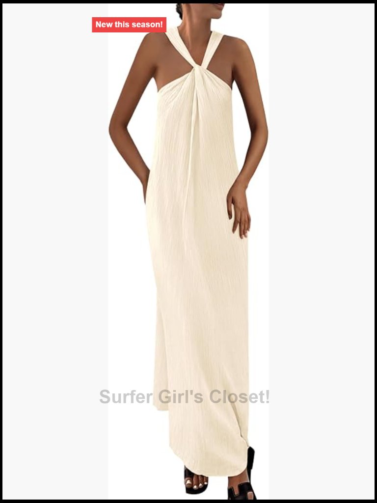 Sleeveless Maxi Dress With Pockets Casual Flowy Beach Vacation Dress